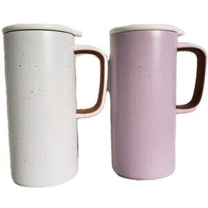 Ello Campy 2pk Vacuum Travel Mug Leak Proof Slider Lid Cork Grip Pink & White